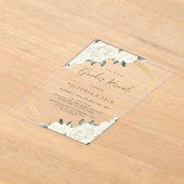 Elegante gouden ivoor bloemengroen genderonthullin acryl uitnodigingen (Laagn)