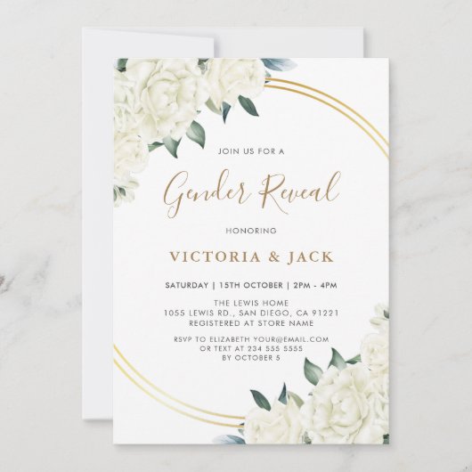 Elegante gouden ivoor bloemengroen genderonthullin kaart (Voorkant)