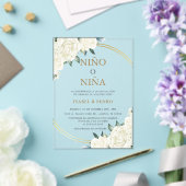 Elegante gouden ivoren bloem Spaans geslacht onthu Acryl Uitnodigingen (Insitu (Huwelijk))