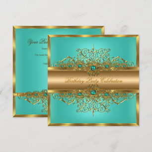 Elegante Gouden Jade Turquoise Parels Verjaardagsf Kaart