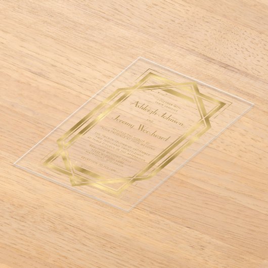 Elegante gouden jaren 1920 Deco Lijst bruiloft Acryl Uitnodigingen (Laagn)