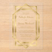 Elegante gouden jaren 1920 Deco Lijst bruiloft Acryl Uitnodigingen (Voorkant)