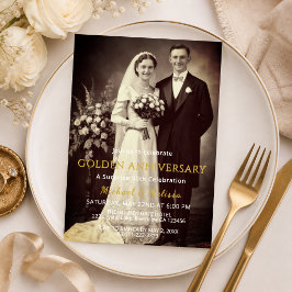 Elegante gouden jubileum foto uitnodiging