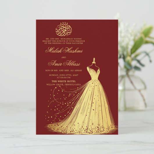 Elegante gouden jurk Bourgondië islamitische islam Kaart (Staand voorkant)