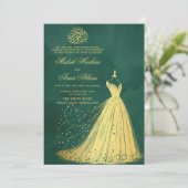 Elegante gouden jurk Groen Islamitische islamitisc Kaart (Staand voorkant)