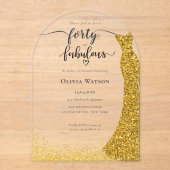 Elegante gouden jurk veertig fantastische verjaard acryl uitnodigingen (Voorkant)