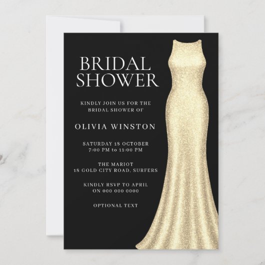 Elegante gouden jurk & zwart Vrijgezellenfeest Kaart (Voorkant)
