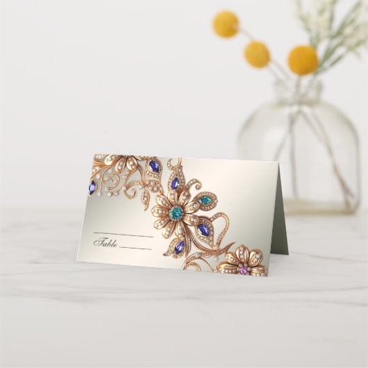 Elegante gouden juweel bloemen Place Card Plaatskaartje (Voorkant)