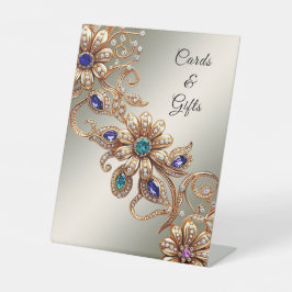 Elegante gouden juweel bloemen tafel Signs Reclamebord Met Voetstuk