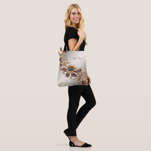 Elegante gouden juweelbloemen Canvas tas (Op model)