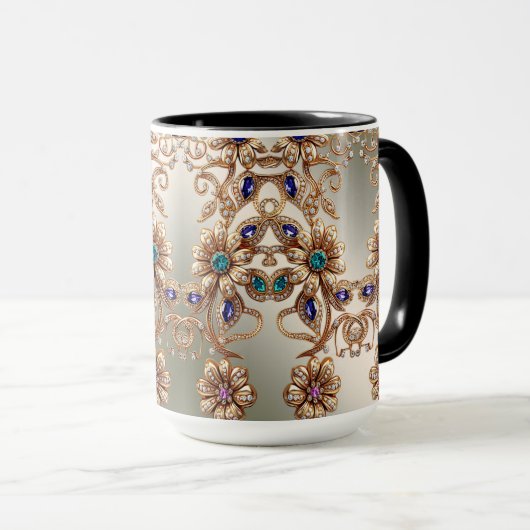 Elegante gouden juweelbloemen Mok (Voorkant rechts)