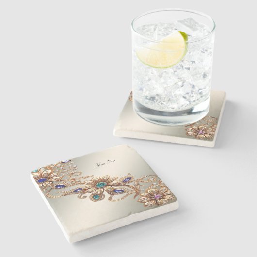 Elegante gouden juweelbloemen stenen Onderzetter (Zijkant)