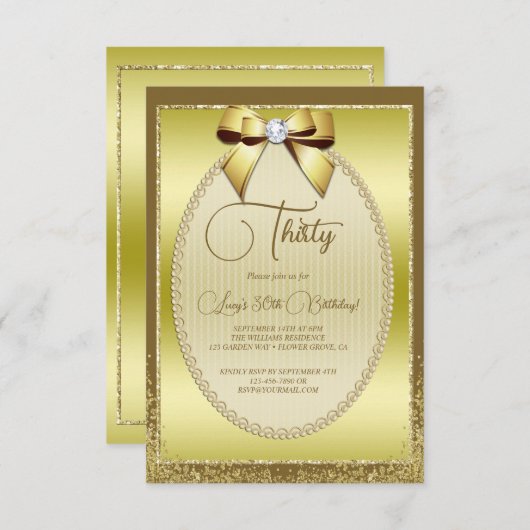 Elegante gouden juwelen boog & glitter verjaardag kaart (Voorkant / Achterkant)