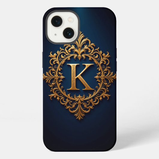 Elegante Gouden K Letter Monogram iPhone Hoesje (Achterkant)