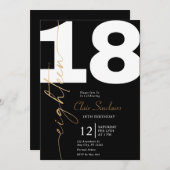 Elegante gouden kalligrafie 18e verjaardagsfeest u kaart (Voorkant / Achterkant)
