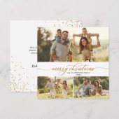 Elegante Gouden Kalligrafie 3 Multi Foto Kerstmis Feestdagenkaart (Voorkant / Achterkant)