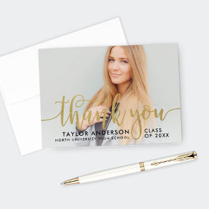Elegante gouden kalligrafie afstudeerfoto bedankkaart