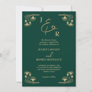 Elegante gouden kalligrafie Art Deco op groene bru Kaart