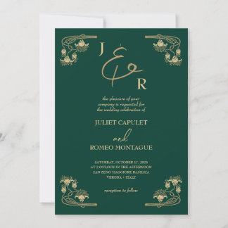 Elegante gouden kalligrafie Art Deco op groene bru Kaart