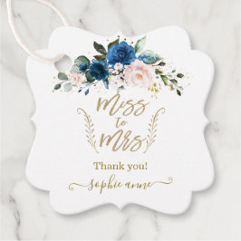 Elegante gouden kalligrafie blauwe bloem bruilofts bedankjes labels