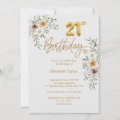 Elegante gouden kalligrafie & bloemen 21e verjaard kaart (Voorkant)