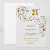 Elegante gouden kalligrafie & bloemen 21e verjaard kaart (Voorkant / Achterkant)