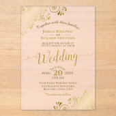 Elegante gouden kalligrafie Blush roze bruiloft Acryl Uitnodigingen (Voorkant)