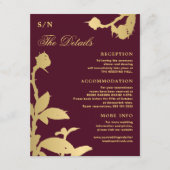 Elegante gouden kalligrafie bordeaux bruiloft deta informatiekaartje (Voorkant)