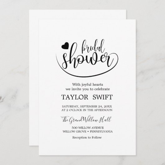 Elegante gouden kalligrafie bruids douche uitnodig kaart (Voorkant / Achterkant)