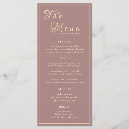 Elegante gouden kalligrafie bruiloft diner recepti menu (Voorkant)