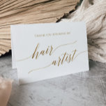 Elegante gouden kalligrafie bruiloft haar artiest bedankkaart<br><div class="desc">Deze elegante gouden kalligrafie bruiloft haar artiest dank u kaart is perfect voor een eenvoudige bruiloft. Het neutrale ontwerp is voorzien van een minimalistische kaart versierd met romantische en grillige faux gold folie typografie. Let op: Dit ontwerp heeft geen echte gouden folie. Het is een hoogwaardige afbeelding die eruit ziet...</div>