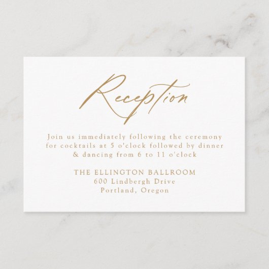 Elegante gouden kalligrafie bruiloft receptie informatiekaartje (Voorkant)