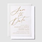 Elegante gouden kalligrafie bruiloft Save the Date Vellum Uitnodigingen (Offset)