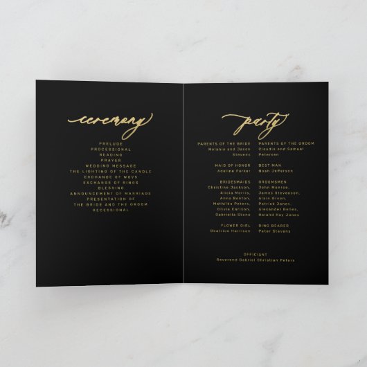 Elegante gouden kalligrafie bruiloft zwart programma (Binnen)