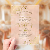 Elegante gouden kalligrafie Coral Peach bruiloft Acryl Uitnodigingen