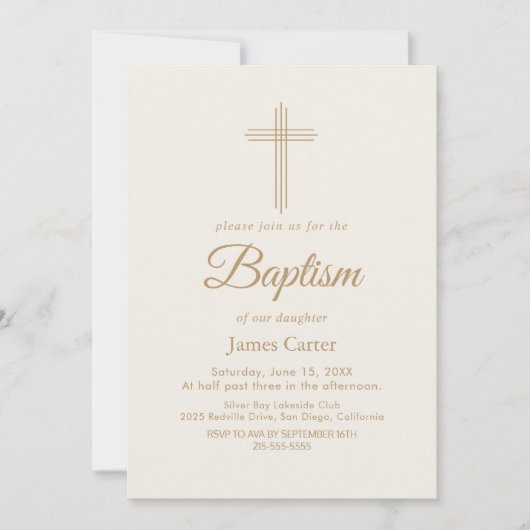 Elegante gouden kalligrafie Crème Kruik Doop  Kaart (Voorkant)