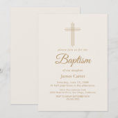 Elegante Gouden Kalligrafie Crème Kruisdoop Kaart (Voorkant / Achterkant)