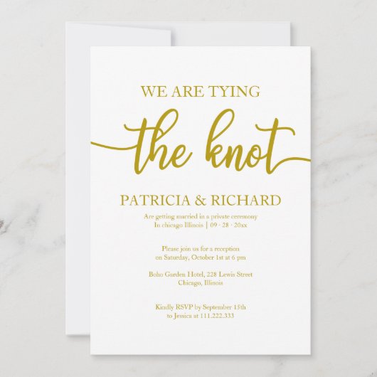 Elegante gouden kalligrafie elopement bruiloft kaart (Voorkant)