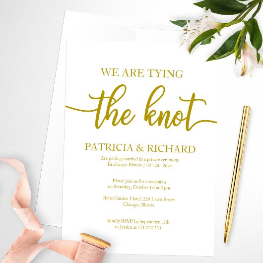 Elegante gouden kalligrafie Elopement-huwelijk Kaart