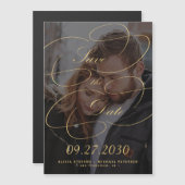 Elegante gouden kalligrafie foto bruiloft save dat magnetische uitnodiging (Voorkant / Achterkant)