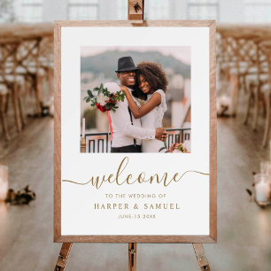 Elegante Gouden Kalligrafie Foto Bruiloft Verwelko Poster