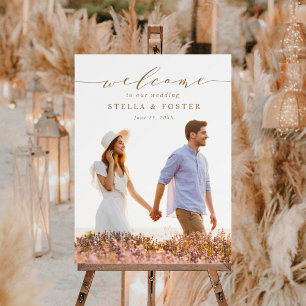 Elegante Gouden Kalligrafie Foto Bruiloft Verwelko Poster
