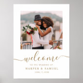 Elegante gouden kalligrafie foto bruiloft welkom poster (Voorkant)