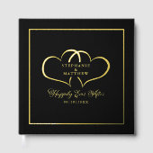 Elegante Gouden Kalligrafie Foto Chic Hearts Zwart Gastenboek (Voorkant)
