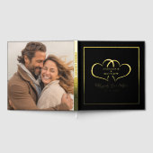 Elegante Gouden Kalligrafie Foto Chic Hearts Zwart Gastenboek (Volledig)