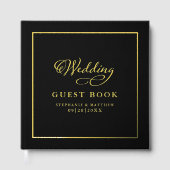Elegante Gouden Kalligrafie Foto Huwelijk Chic Zwa Gastenboek (Voorkant)
