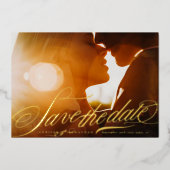 Elegante gouden kalligrafie foto opslaan van de da folie uitnodiging (Voorkant)