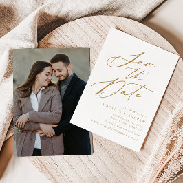 Elegante gouden kalligrafie foto trouwkaart save the date