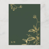 Elegante gouden kalligrafie groene bruiloft detail informatiekaartje (Achterkant)