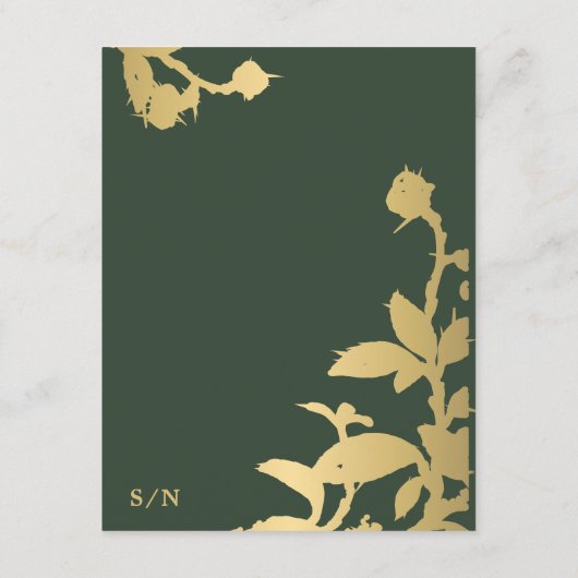 Elegante gouden kalligrafie groene bruiloft detail informatiekaartje (Achterkant)